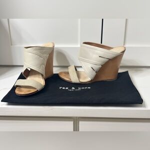 Rag & Bone Leather Wedge Mule Sandals Beige Italy Women’s 6.5 Designer